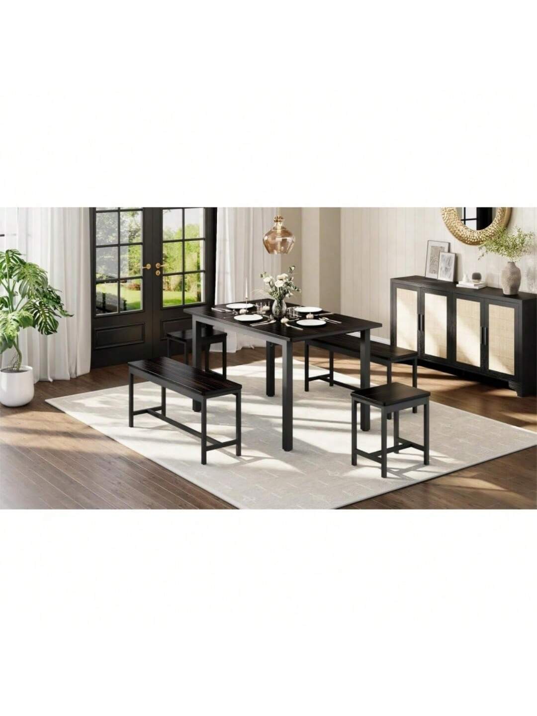 Alt View 5. Acekool - Kitchen Table 63 Inch 5 Piece Extendable Dining Table Set For 4 To 8 Modern Space Saving Kitchen Table - Black.