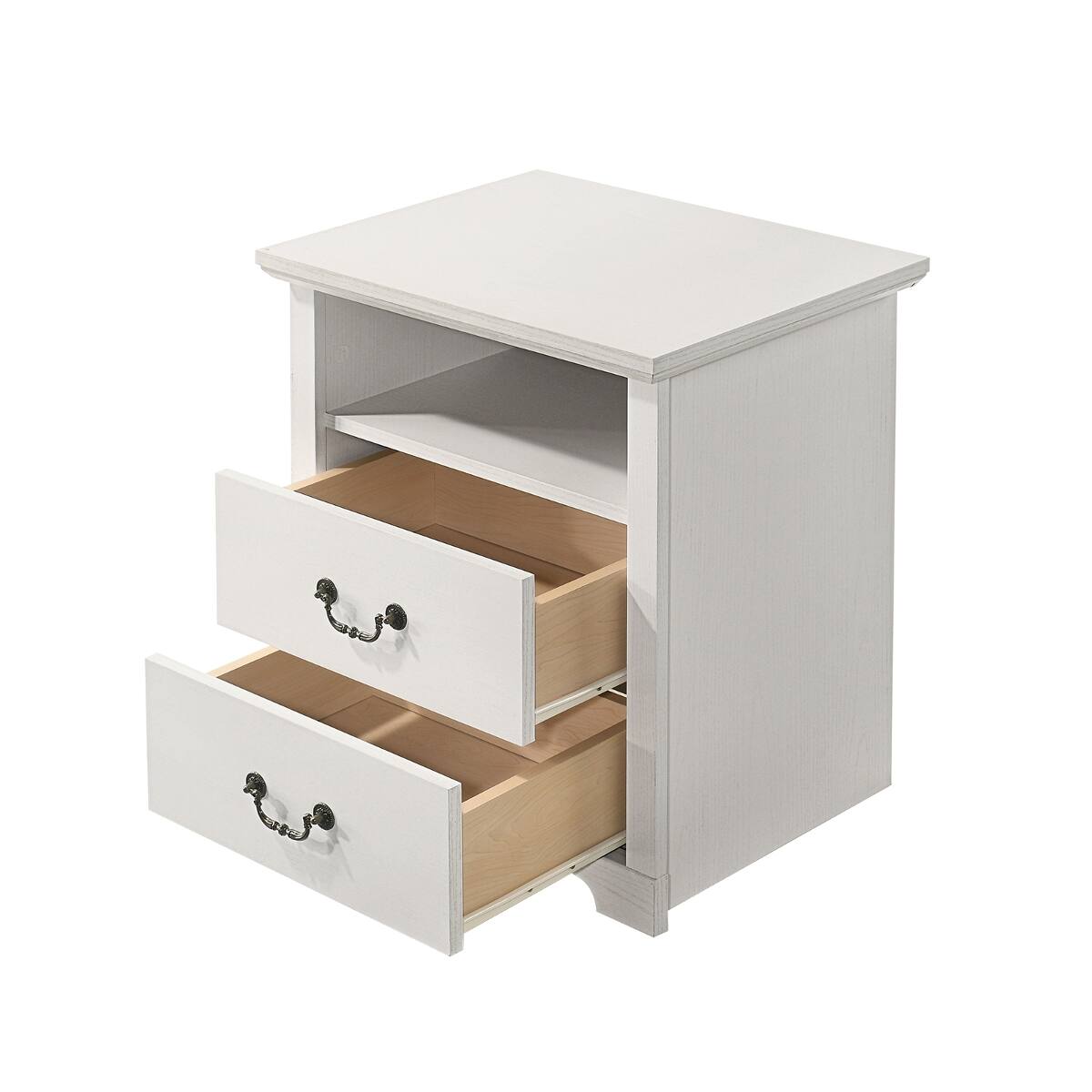 Alt View 8. Loheer - Loheer Set of 2 White Nightstands with Open Shelf and 2 Drawers, Rustic Bedroom Furniture - White.