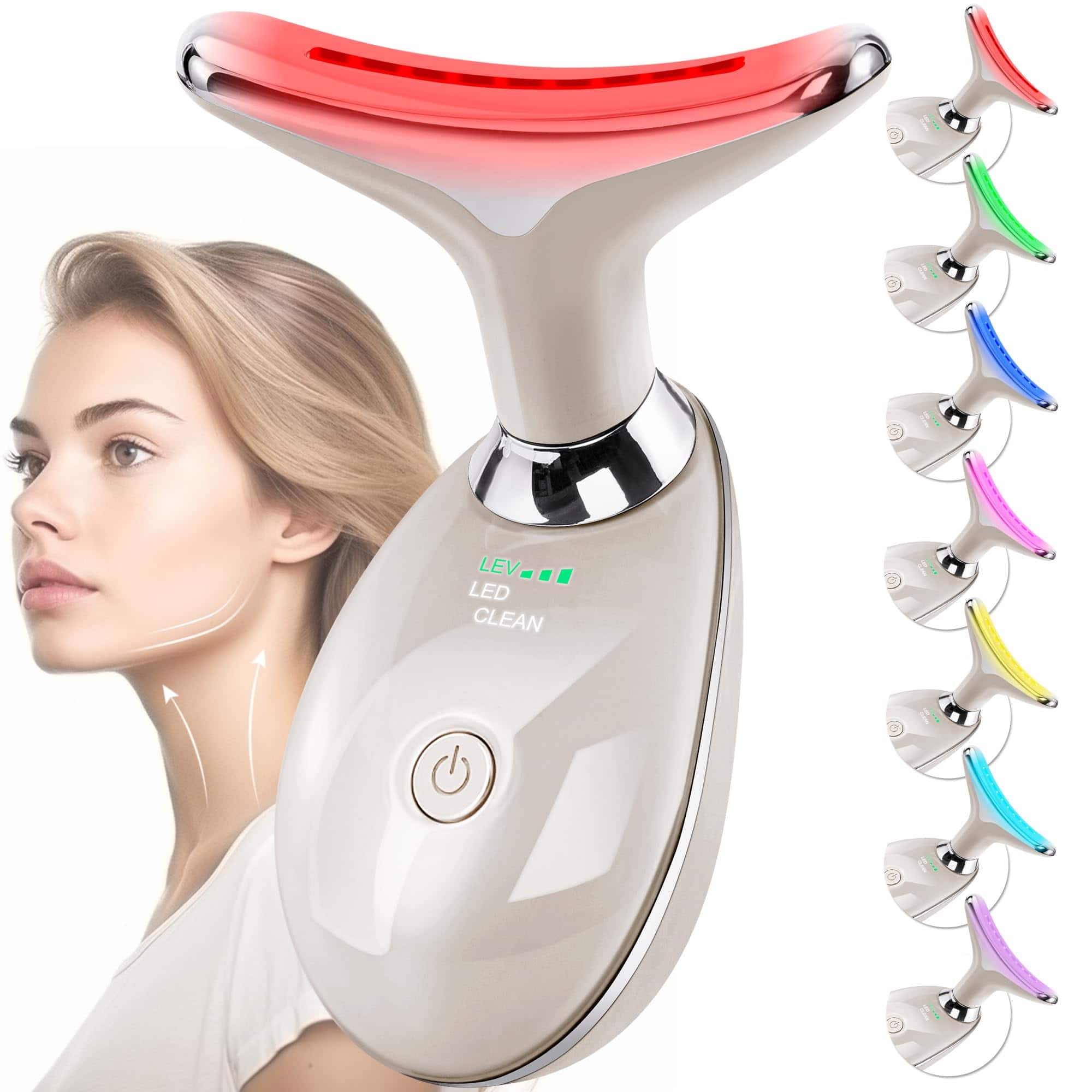 Live At Space - 7-Color LED Face & Neck Sculpting Wand, 3-Mode Rechargeable Arc Massager Gift for Her - 642146669743