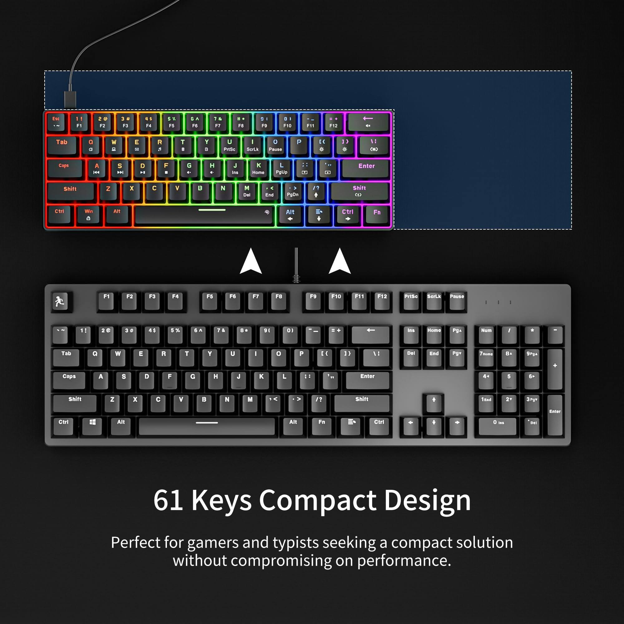 61 Keys Compact Design

Perfect for gamers and typists seeking a compact solution without compromising on performance.