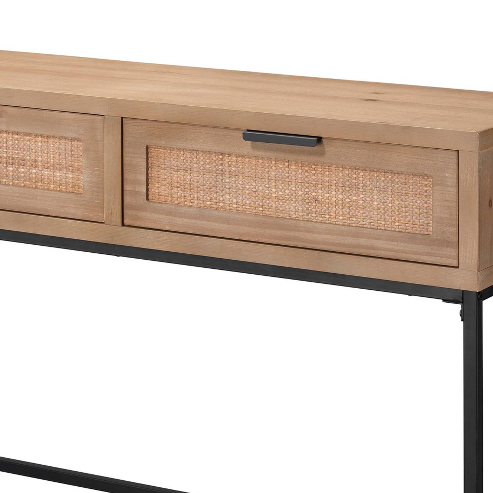 Left. Manhattan Lane - Console Table with Woven Rattan Front Drawers - Brown.