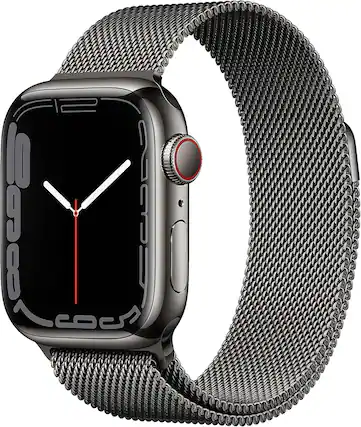 Front. Apple - Watch Series 7 Stainless 45mm A2477 (GPS + Cellular) - Graphite.
