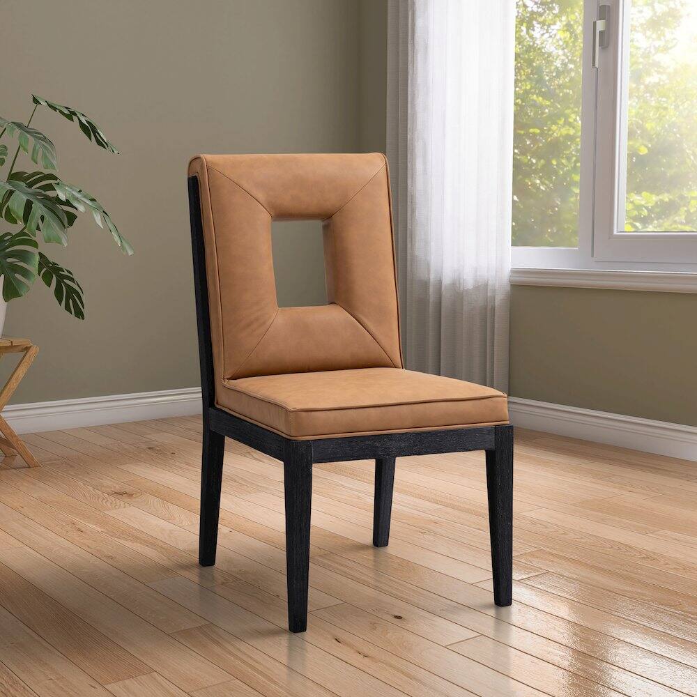 Meridian Furniture - Gwendolyn Cognac Vegan Leather Dining Side Chair, Set of 2 - Brown - Thumbnail 2