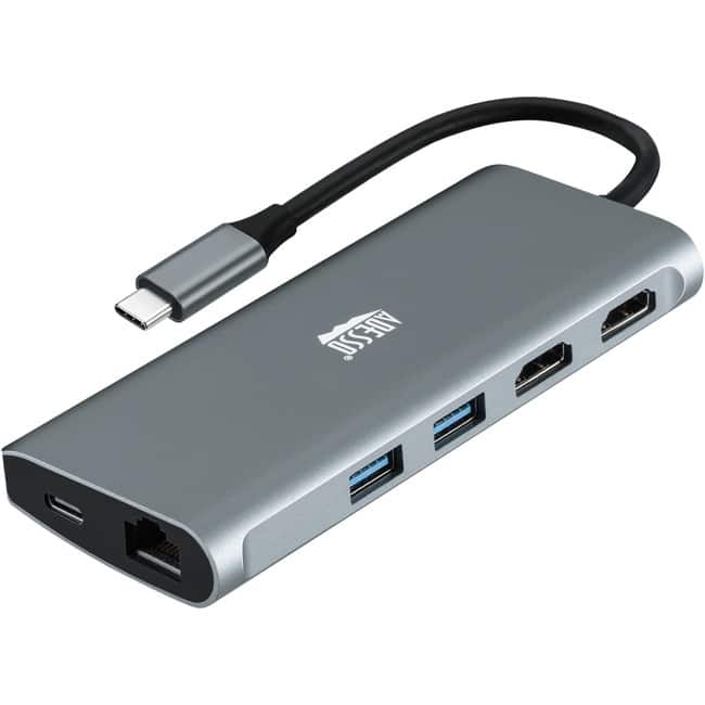 Adesso - 9-in-1 USB-C Multi-Port Docking Station (TAA Compliant) - Expand your laptop's connection port with this USB - Gray/Black