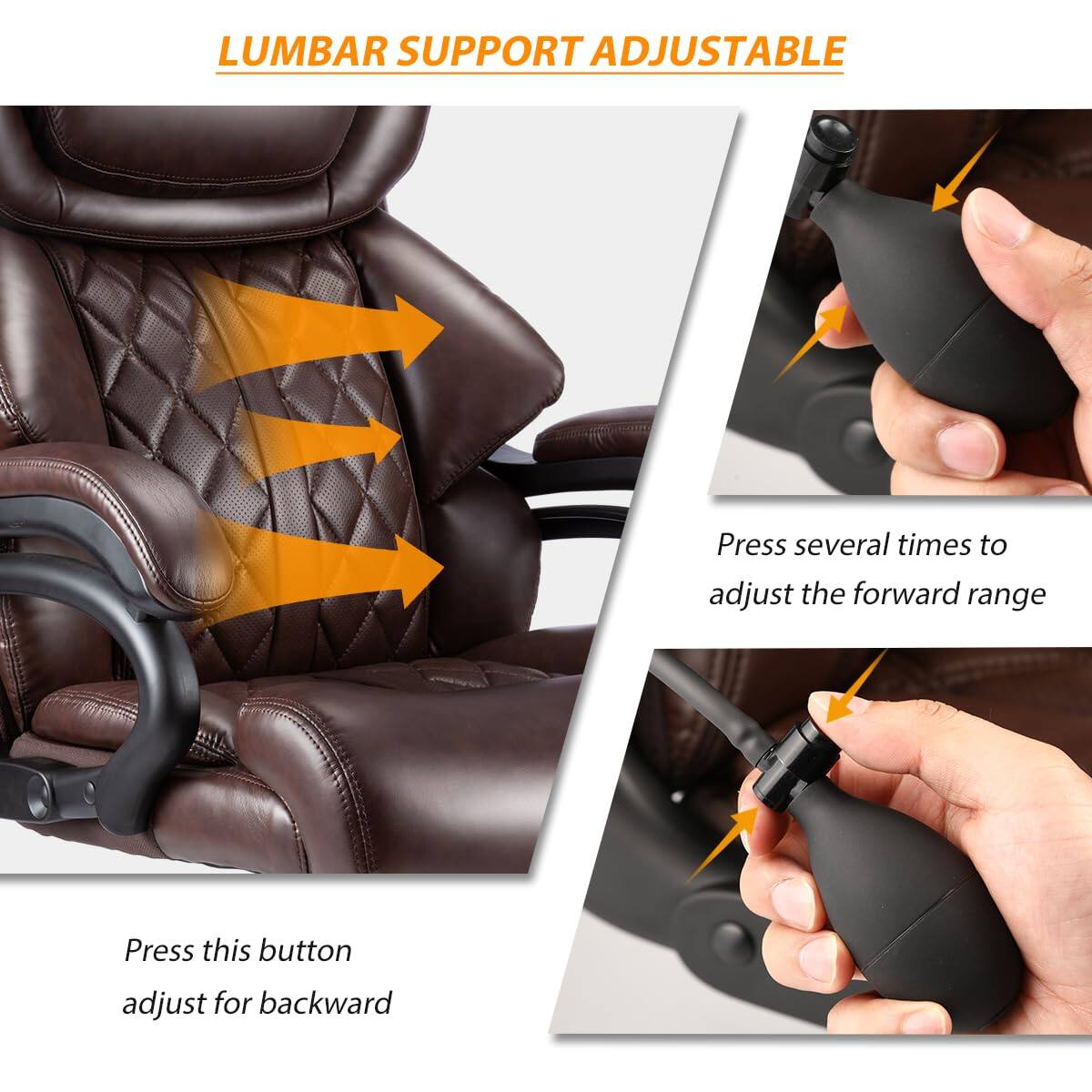 LUMBAR SUPPORT ADJUSTABLE

Press several times to adjust the forward range

Press this button adjust for backward
