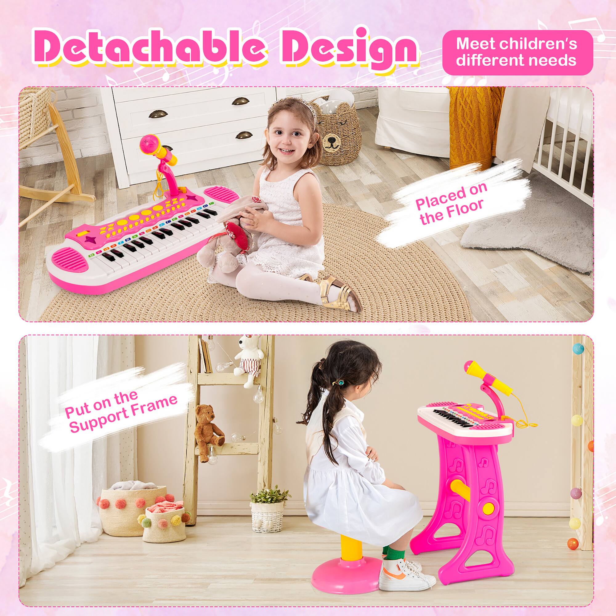 Detachable Design Meet children's different needs. Place on the Floor. Put on the Frame. Support.