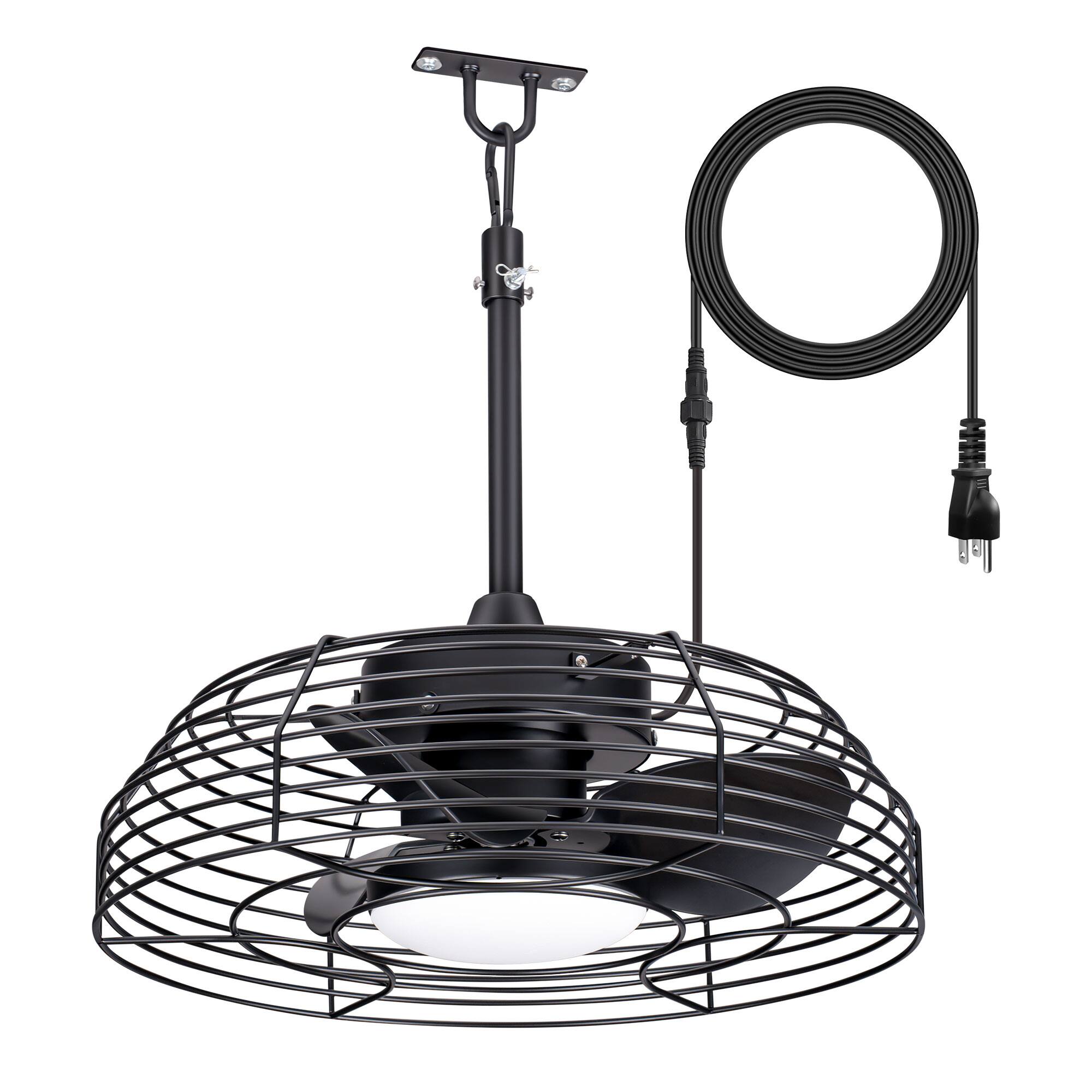 Alt View 6. Breezary - 19-Inch Waterproof Ceiling Fan with LED Light, 3 ABS Blades, DC Motor, 6 Speeds, Long Cord and Remote Control - All Black(Plug-in).