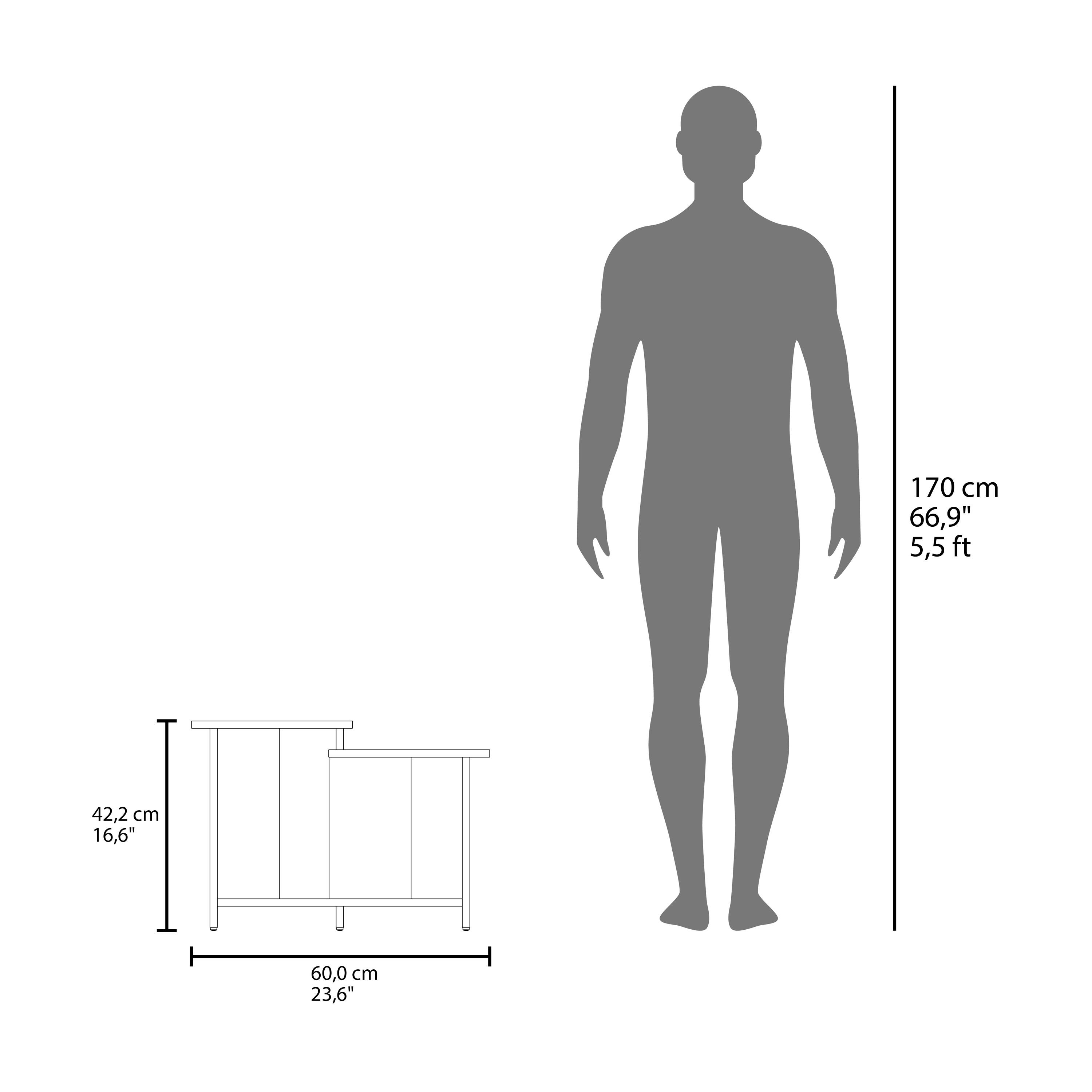 170 cm  
66.9"  
5.5 ft  

42.2 cm  
16.6"  

60.0 cm  
23.6"