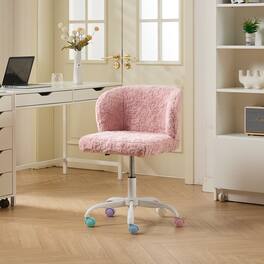 GOODSILO - Faux Fur Swivel Office Chair with Ergonomic Design and Adjustable Height for Home Office or Vanity Use - Pink