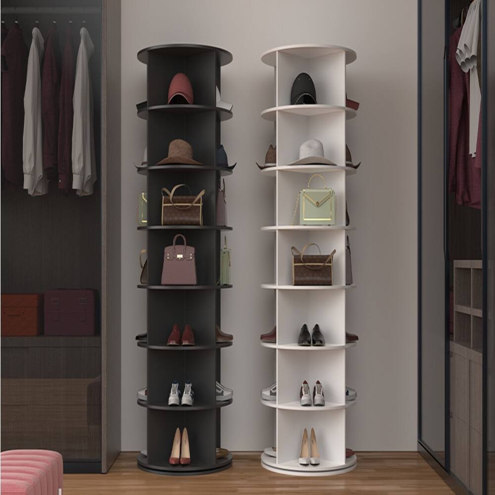 Alt View 9. Loheer - Loheer 7 tier rotating shoe rack white round shoe carousel 28 pairs capacity - White.