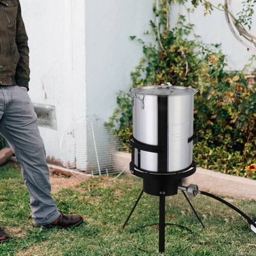 Alt View 1. Winado - 30QT Aluminum Turkey Deep Fryer Pot Boiling Lid Seafood Gas Stove Burner Stand for Camping - Sliver.