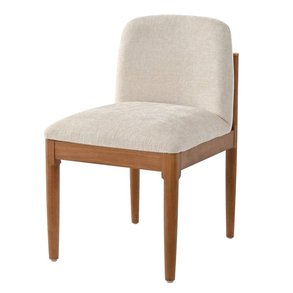 Alt View 1. Loheer - Loheer Modern Dining Chairs Set of 2 Walnut Solid Wood Legs Woven Rope Backrest Kitchen Chairs Beige Upholstered - Walnut.