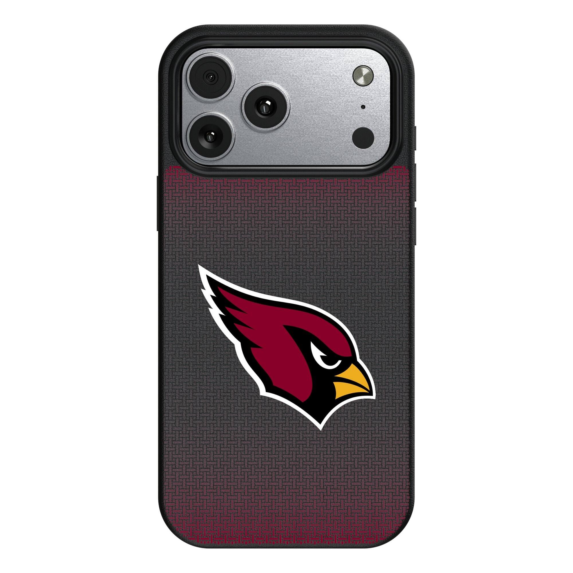 Front. Keyscaper - Arizona Cardinals Linen Logo iPhone Magnetic Bump Case - 16 Pro - Black.