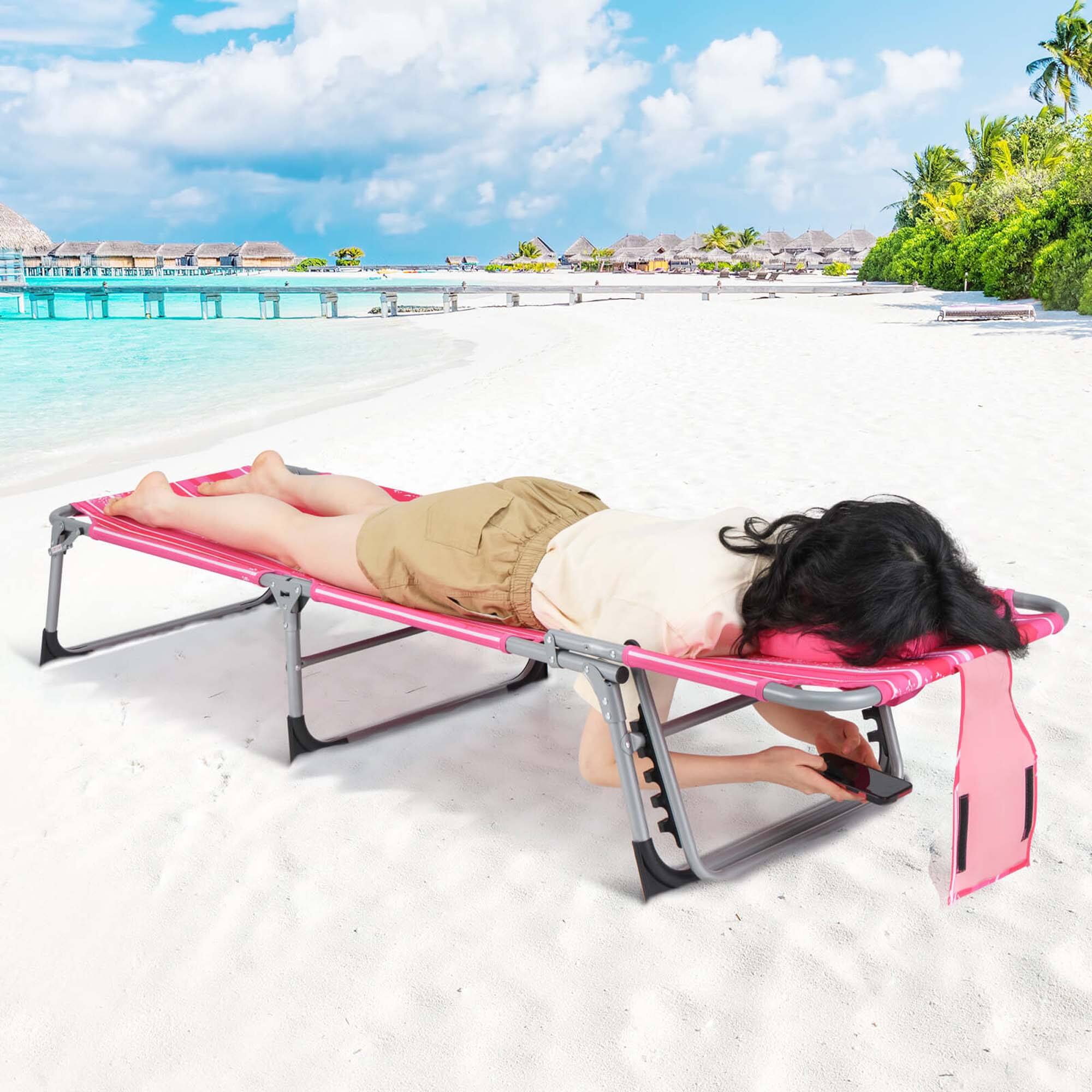 Alt View 3. Costway - Costway Outdoor Beach Lounge Chair Folding Chaise Lounge with Pillow - Light Pink.