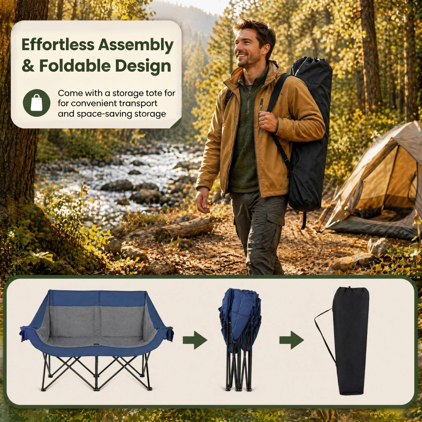 Effortless Assembly & Foldable Design  
Come with a storage tote for convenient transport and space-saving storage