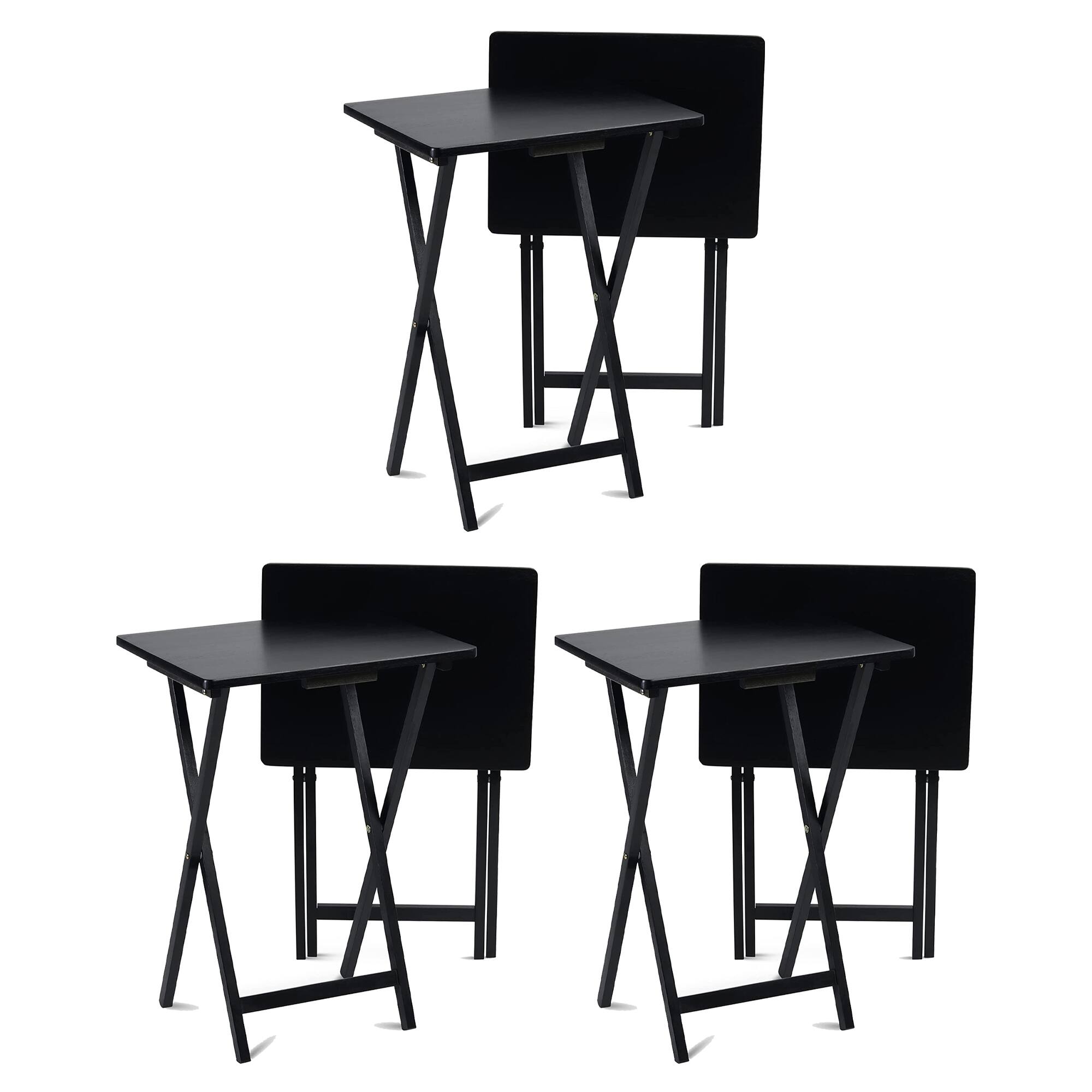 Front. PJ Wood - PJ Wood Folding TV Tray, Portable Wooden Table Set with Storage, Black, 6 Piece - White.