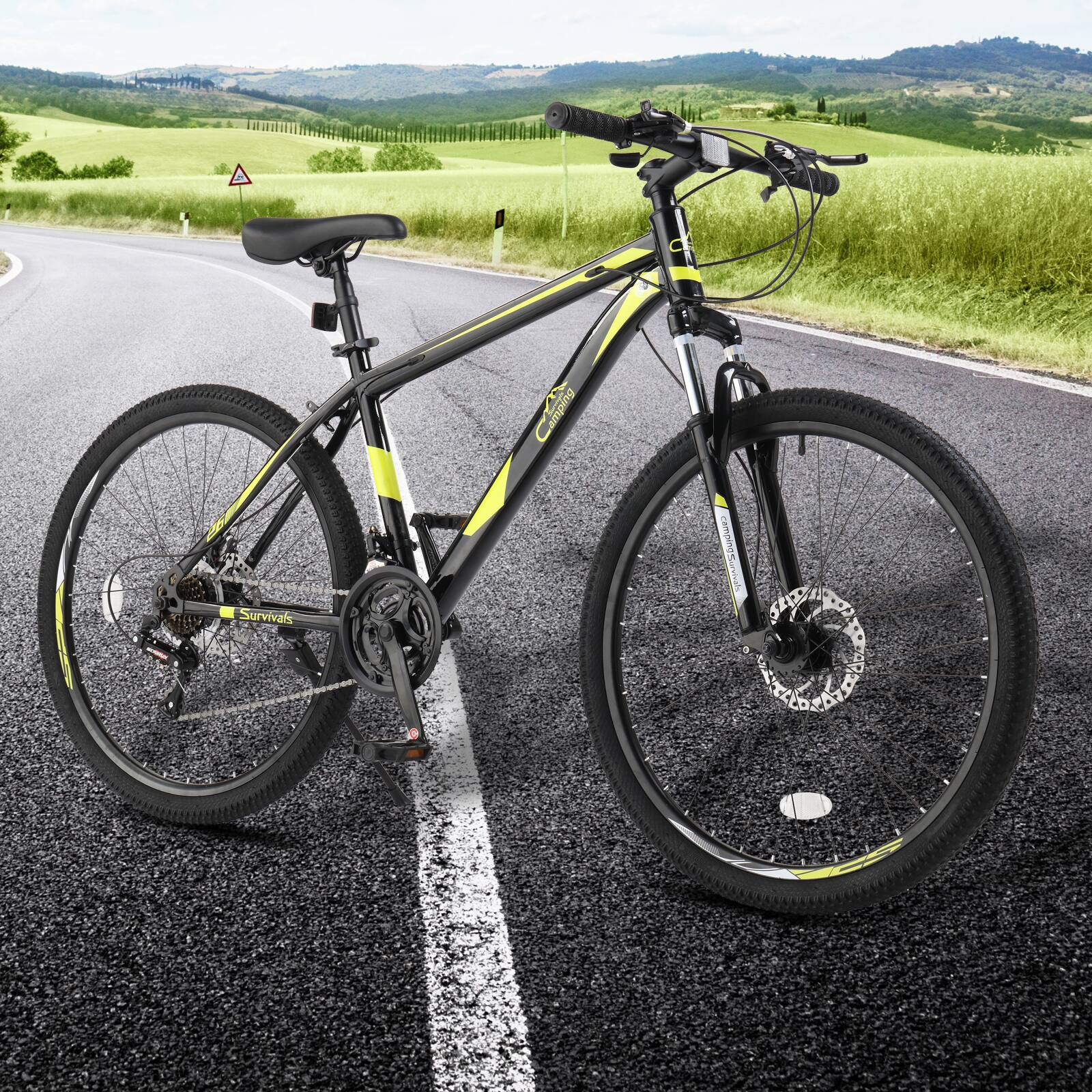 Alt View 4. Winado - 26" Front Suspension Mountain Bike 21 Speeds Men Women Bikes Bicycle MTB Bike - Black & yellow.