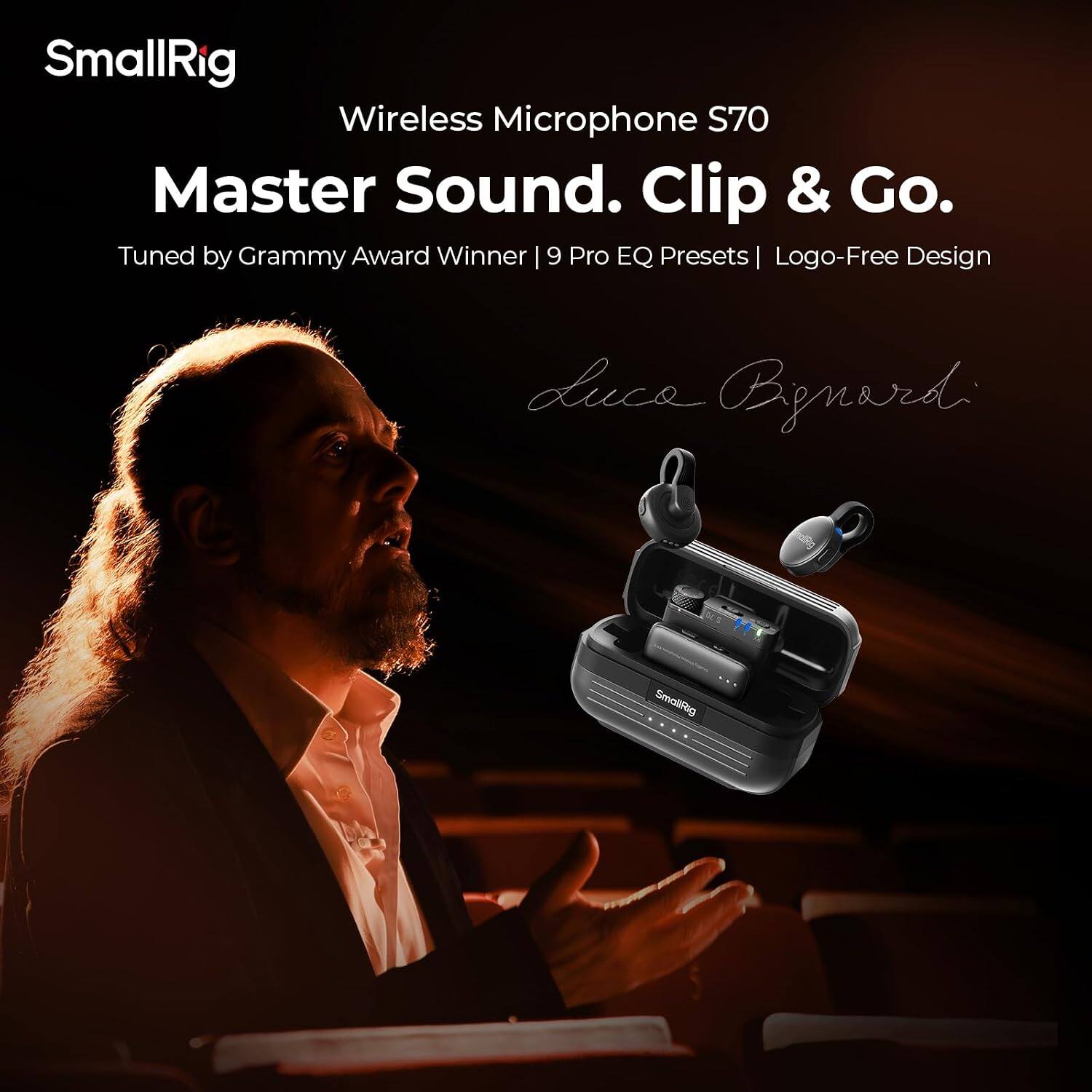 SmallRig Wireless Microphone S70  
Master Sound. Clip & Go.  
Tuned by Grammy Award Winner | 9 Pro EQ Presets | Logo-Free Design  
Lucas Bignard