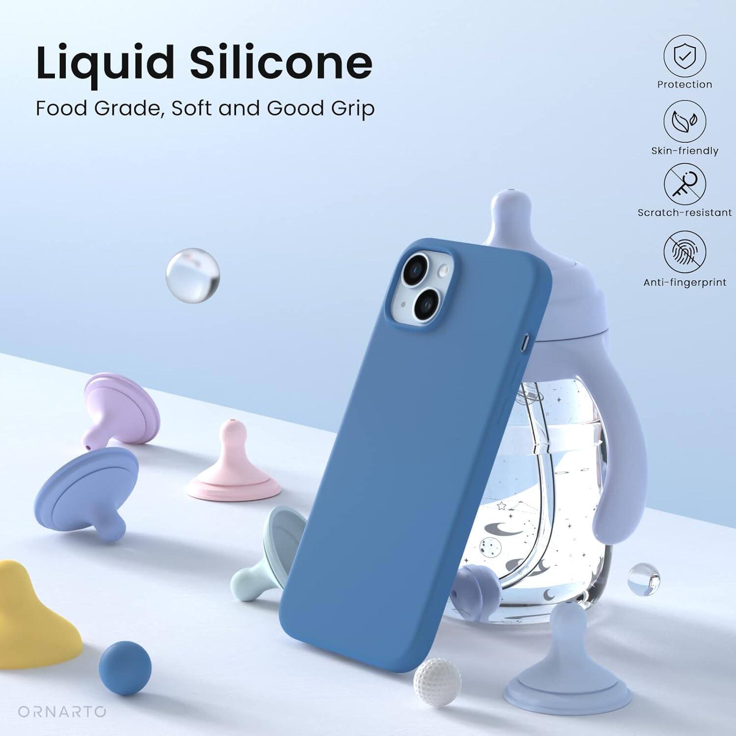 Liquid Silicone, Food Grade, Soft and Good Grip, Protection, Skin-friendly, Scratch-resistant, Anti-fingerprint, ORNARTO