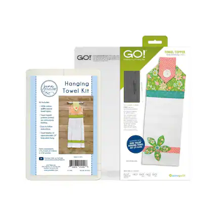 - GO! CEW GO!
- FABRIC CUTTING DIE
- TOWEL TOPPER
- Seched 56641
- Hanging Towel Kit Ea
- Includes 100% cotton waffle-weave towel
- Towel topper pattern printed on cotton/poly batting
- Easy to follow instructions
- Towel finishes at approximately 19" long when hung
- COMPATIBLE with JUNE TAILOR HANGING TOWEL KIT (JT-1449)
- www.youtube.com/junetailor
- www.junetailor.com
- 30078 01689
- AO Rort wi
- 12 GO!
- accuquilt
- GO!
- TOWEL TOPPER
- 60% x 80% cotton fabric 56641
- GO! 1.5" Shape
- FREE cutting shape
- 100% cotton
- Easy to follow instructions
- Towel finishes at approximately 19" long when hung
- 1/4 yd each of fabrics or 1 fat quarter
- Find June