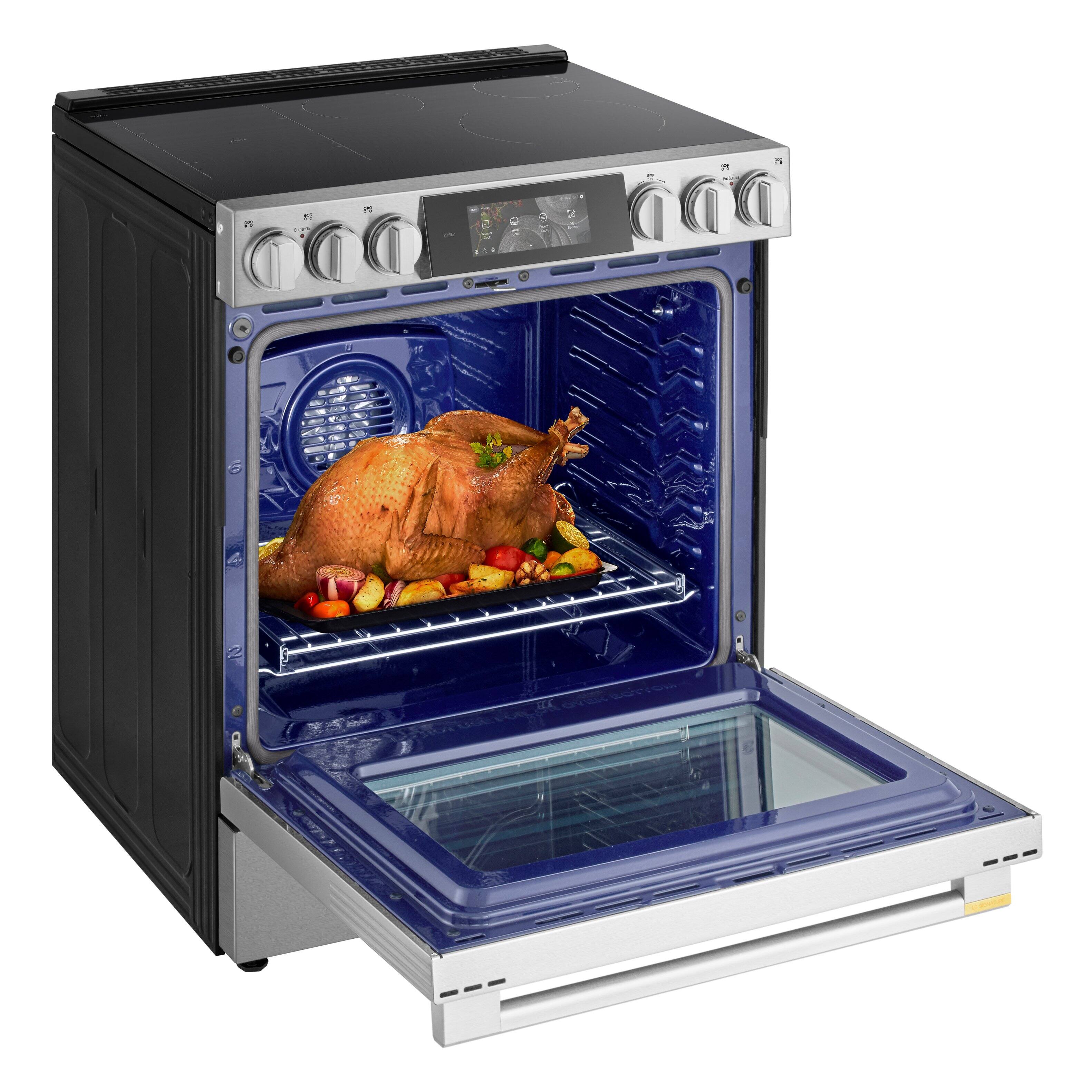 Alt View 14. LG - SIGNATURE 30” Slide-In Electric Induction True Convection Smart Range with Air Fry and AI Gourmet Camera - PrintProof Stainless Steel.