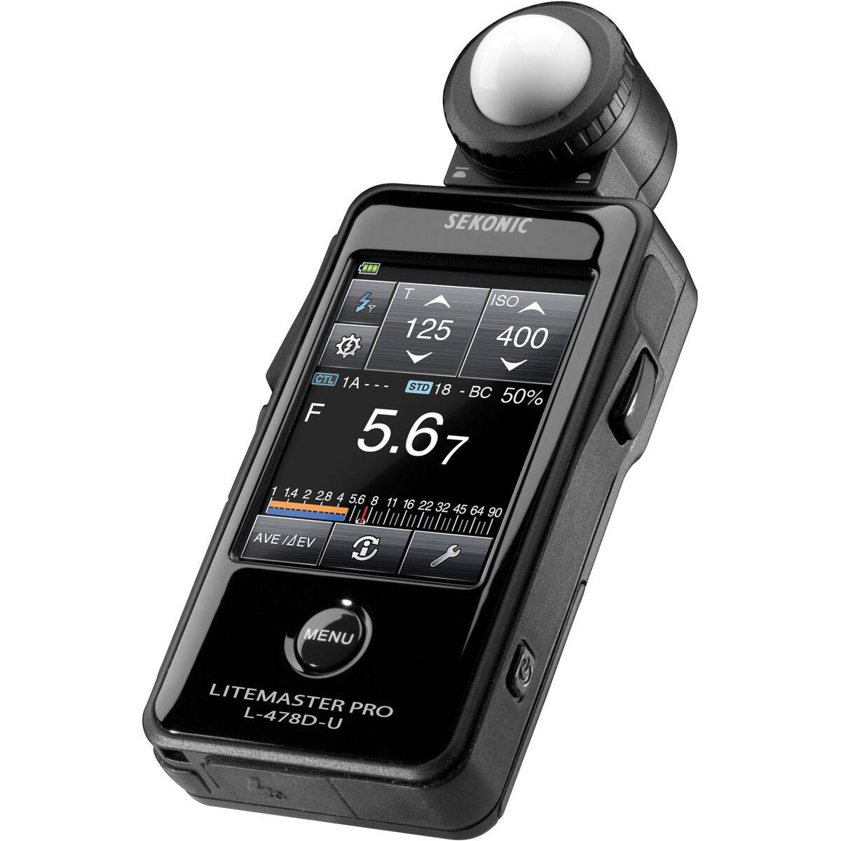 SEKONIC LITEMASTER PRO L-478D-U

T 125 ISO 400 CTL 1A .- STD 18 - BC 50% F 5.67

1 1.4 2 2.8 4 5.6 8 11 16 22 32 45 64 90

AVE MEV

MENU