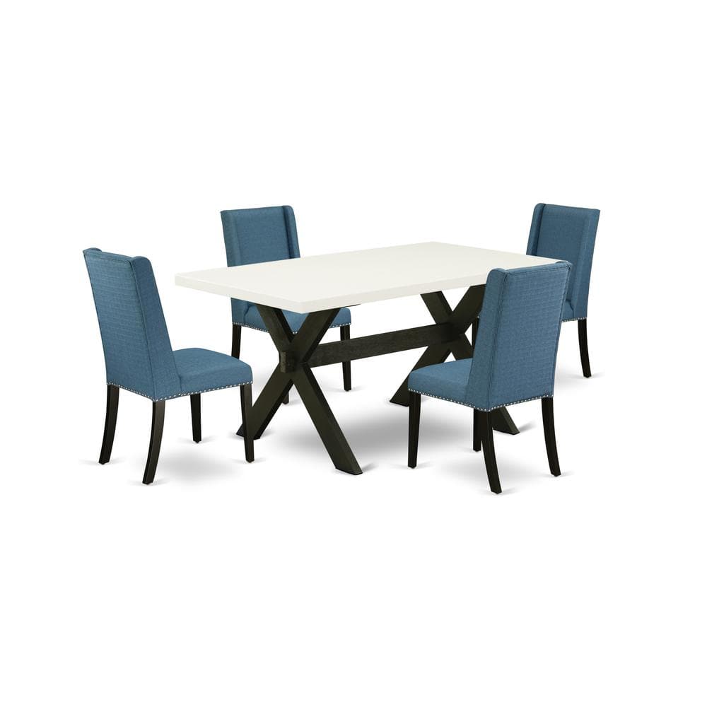 East West Furniture - X626FL121-5 5-Piece Stylish Rectangular Dining Room Table Set a Good Linen White Wood Table Top and - Multi-Color price history on PriceWatchPro