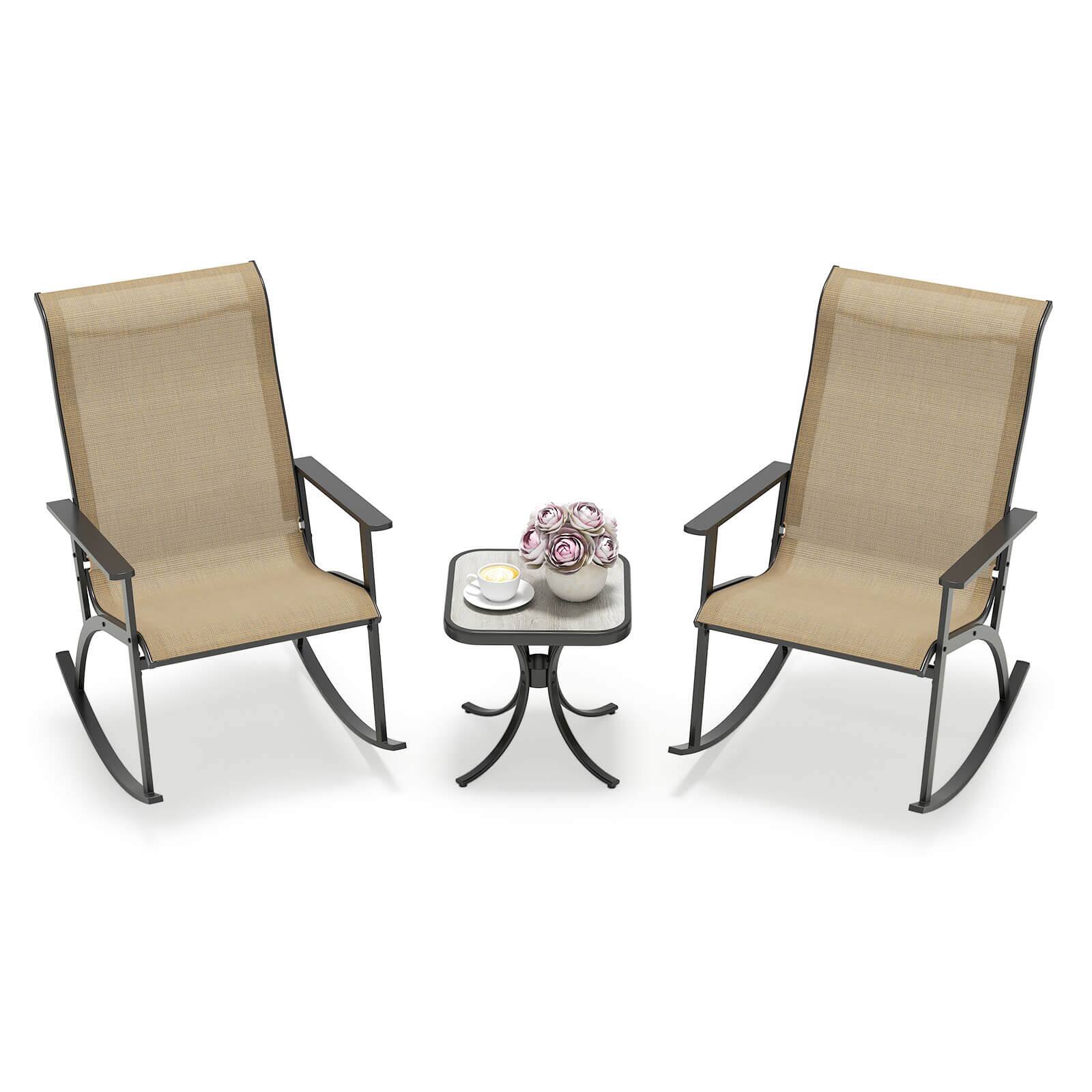 Front. Costway - Costway 3 PCS Patio Rocker Set with High Backrest & Wood-Plastic Tabletop Coffee Table - Brown.