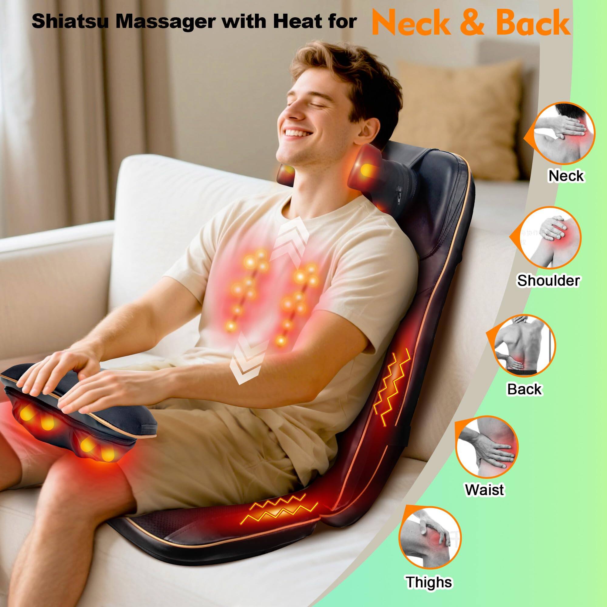 Shiatsu Massager with Heat for Neck & Back

- Neck
- Shoulder
- Back
- Waist
- Thighs
