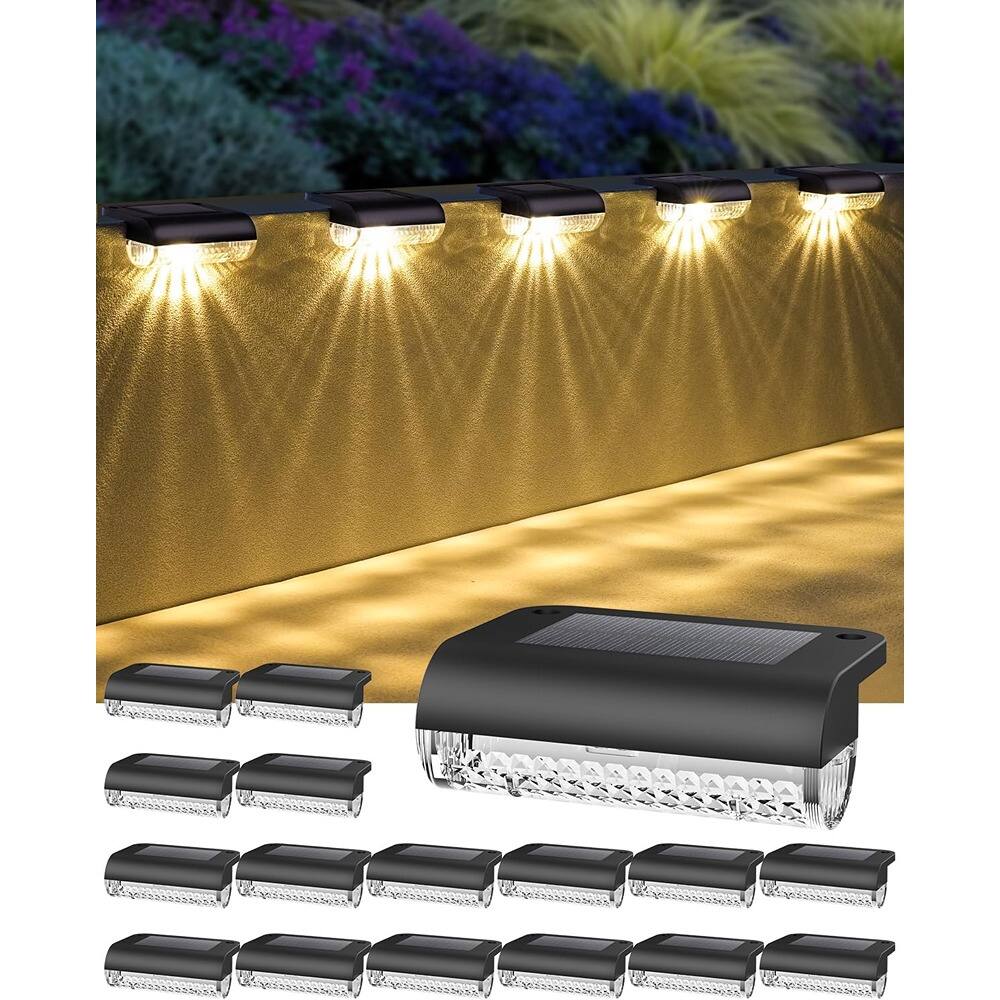 Schertz - Solar Fence Lights, Waterproof Step Lights with Auto Dusk to Dawn Sensor, 3000K Warm White LED for Garden, Patio, Deck,