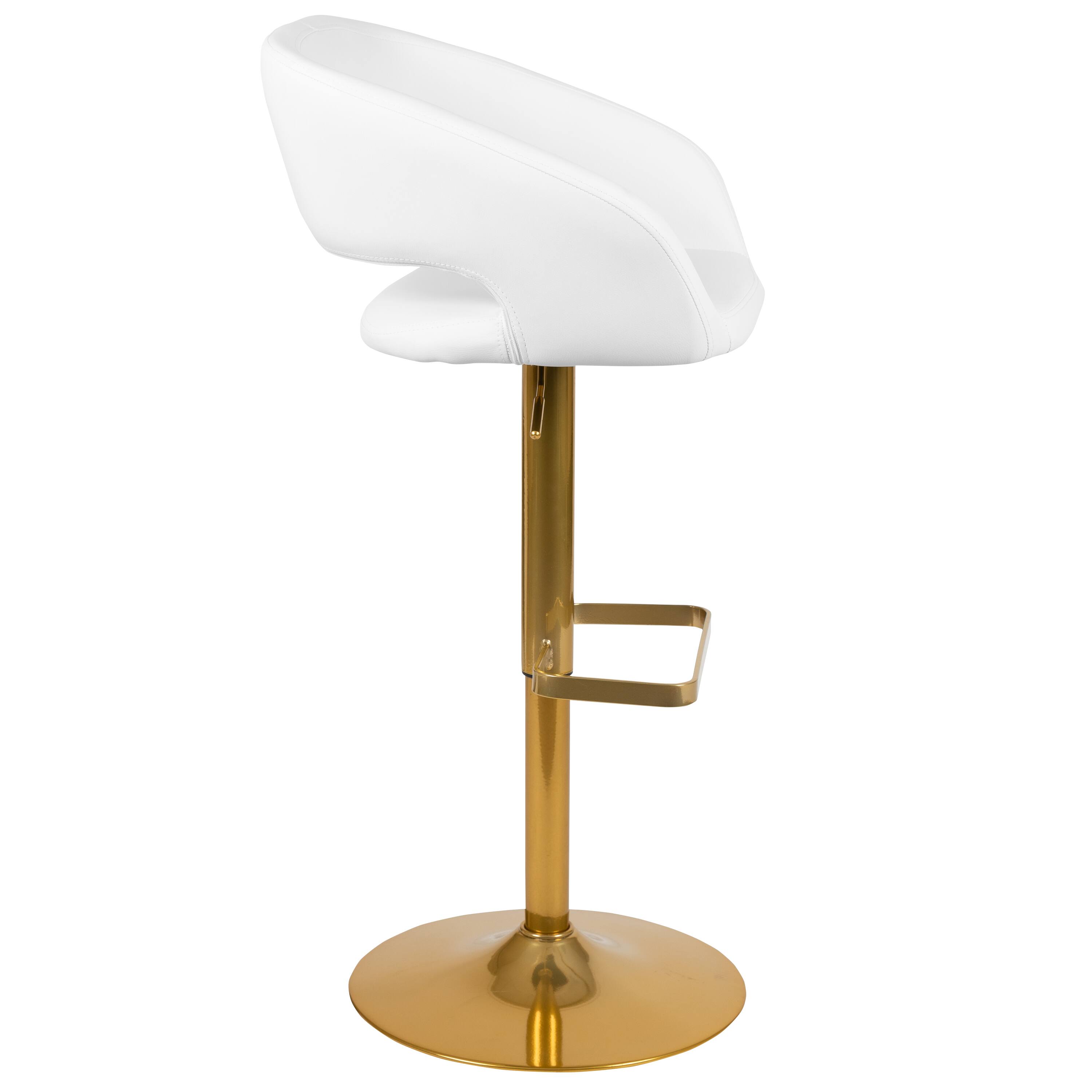 Alt View 16. Alamont Home - Erik White Vinyl Adjustable Height Barstool with Rounded Mid-Back and Gold Base - White.