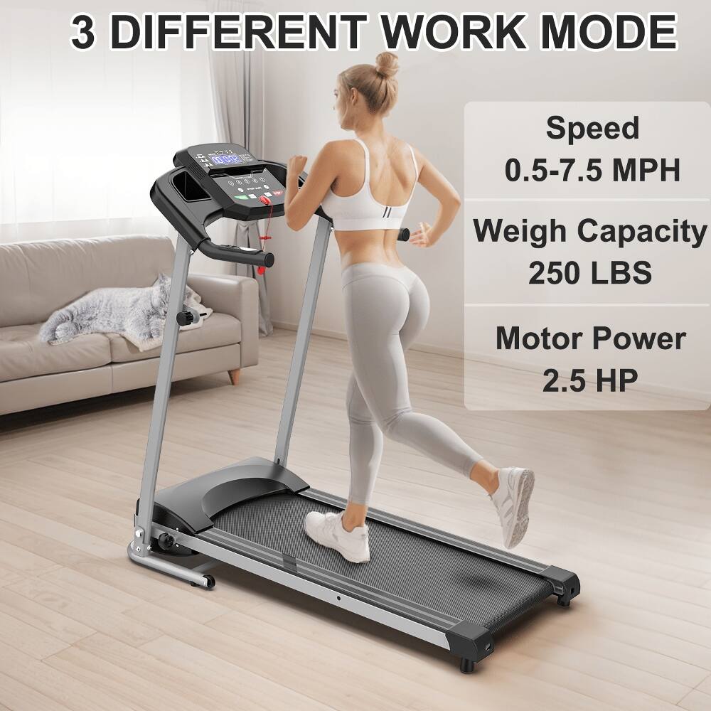 3 DIFFERENT WORK MODE

Speed: 0.5-7.5 MPH

Weigh Capacity: 250 LBS

Motor Power: 2.5 HP