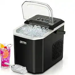 OSTBA - Ice Maker Countertop with Handle, 26 lbs Per Day with Self-Cleaning - Black