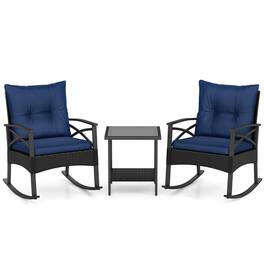 Boyel Living - 3 Pieces Outdoor Rattan Rocking Chairs Set with 2-Tier Side Table for Garden Backyard- 280-in W x 323-in - Navy