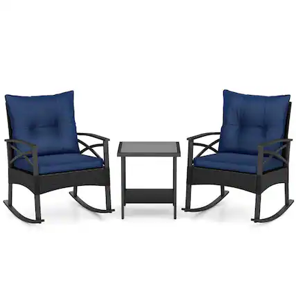 Front. Boyel Living - Navy 3 Pieces Outdoor Rattan Rocking Chairs Set with 2-Tier Side Table for Garden Backyard-Navy 280-in W x 323-in - Navy.