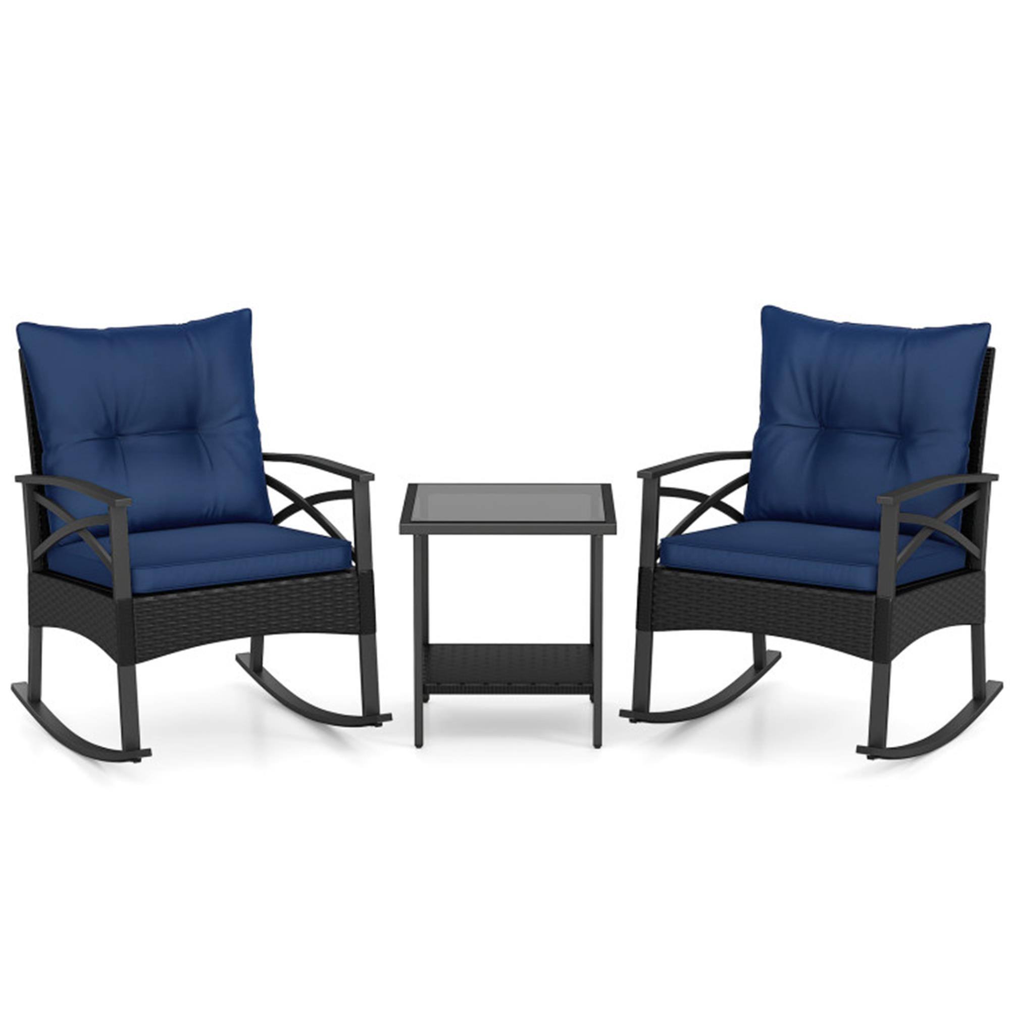 Front. Boyel Living - Navy 3 Pieces Outdoor Rattan Rocking Chairs Set with 2-Tier Side Table for Garden Backyard-Navy 280-in W x 323-in - Navy.