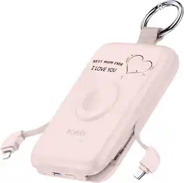 RORRY - CharmGo 10000mAh Portable Charger, 20W Power Bank with Built-in Cables, Keychain Design, for iPhone & Apple Watch - Mom-Pink
