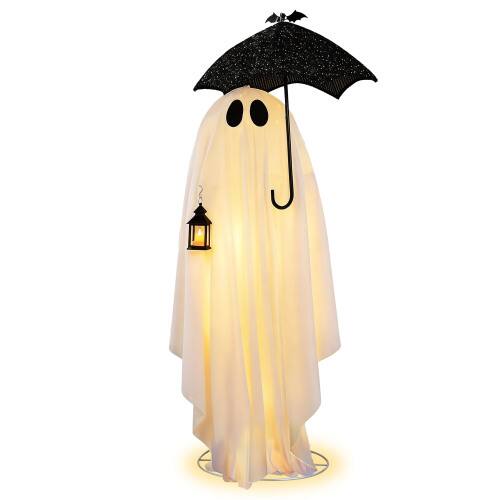 Alt View 9. Winado - 5FT Halloween Ghost Holding an Umbrella with Lights for Indoor Outdoor Front Porch Lawn Patio Garden Party Decorations - White.