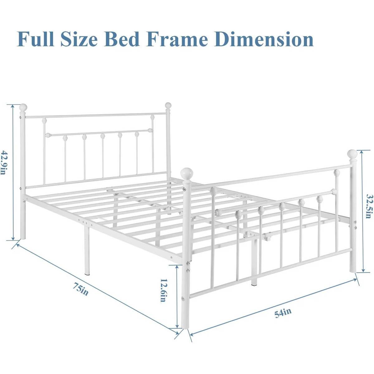 Full Size Bed Frame Dimension: 75in x 54in x 32.5in x 12.6in x 42.9in