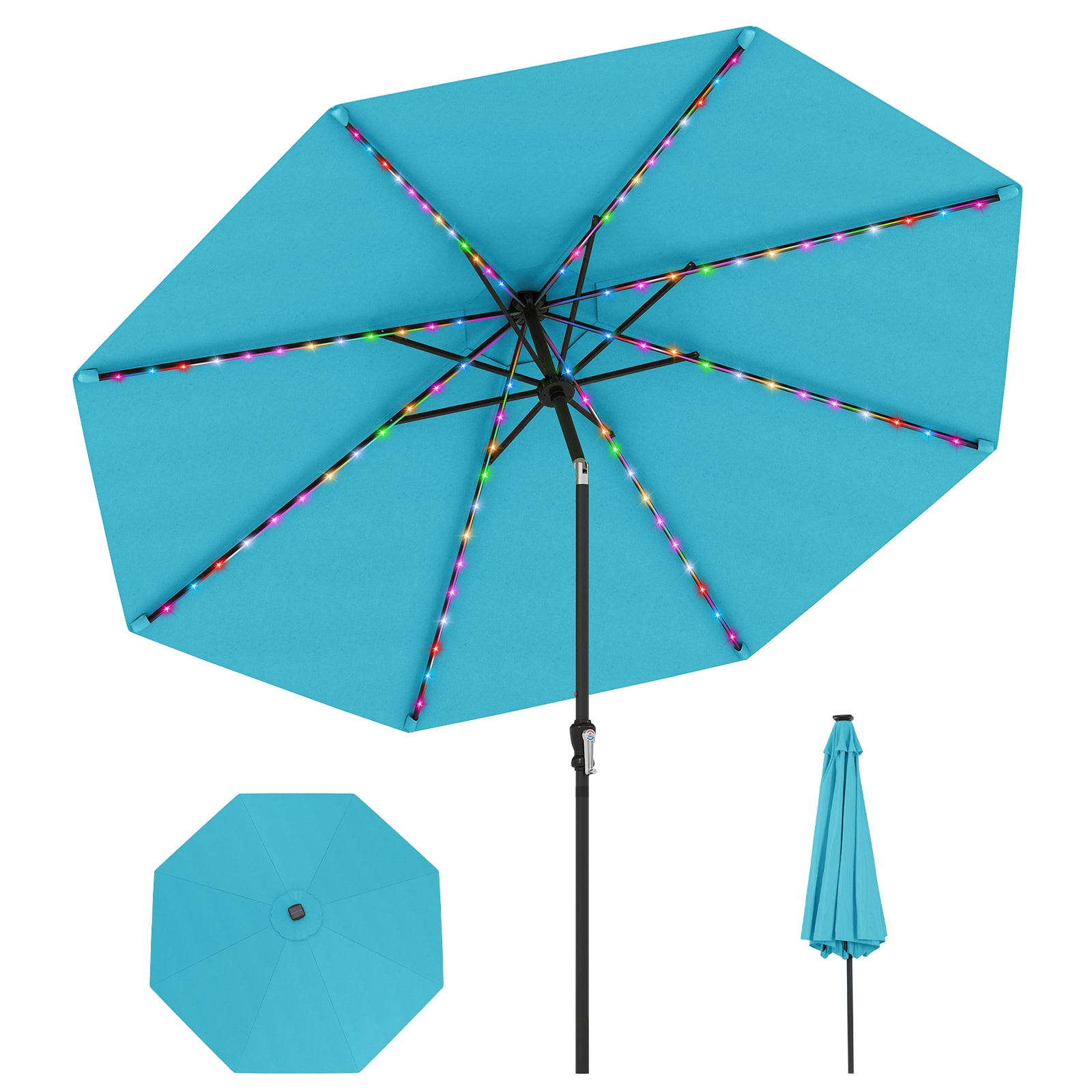 Gymax - 10 FT Solar Patio Umbrella w/96 Multi-colored LED Lights & 9 Modes Vented Top Turquoise - Green price history on PriceWatchPro