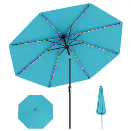 Gymax - 10 FT Solar Patio Umbrella w/96 Multi-colored LED Lights & 9 Modes Vented Top Turquoise - Green