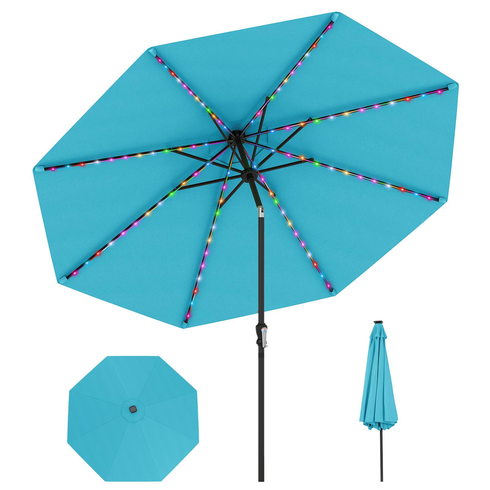 Front. Gymax - Gymax 10 FT Solar Patio Umbrella w/96 Multi-colored LED Lights & 9 Modes Vented Top Turquoise - Green.