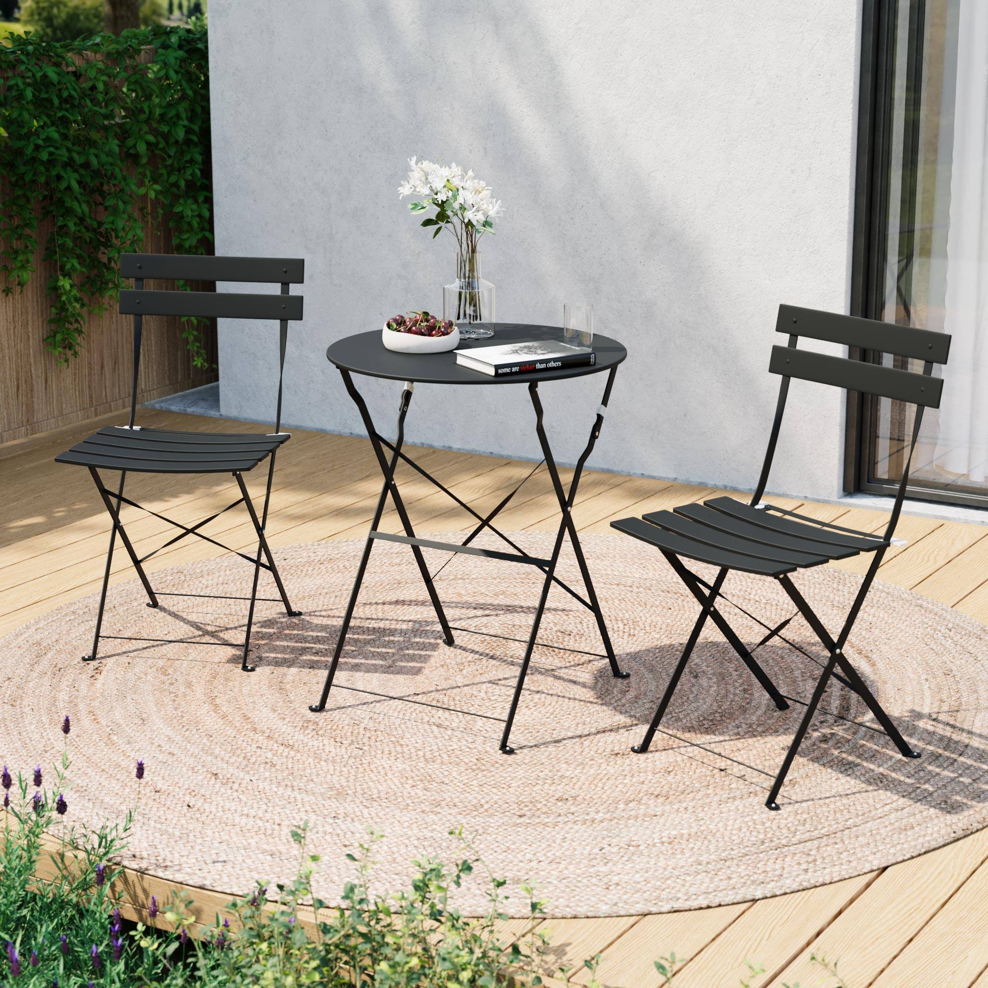 Left. Yardgrace - 3-Piece Folding Bistro Set Outdoor/Indoor Conversation Set for Patio - Black.