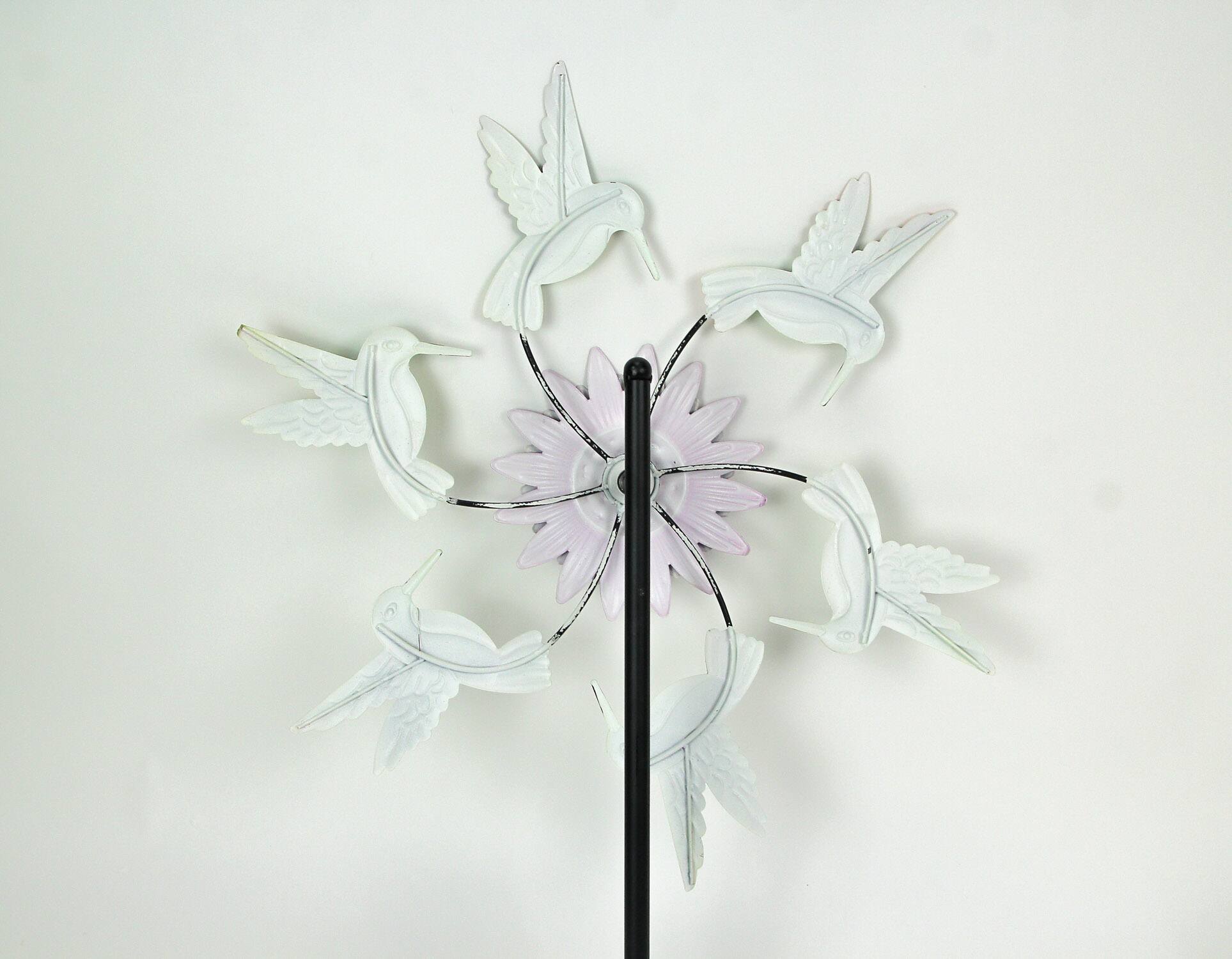 Alt View 2. Direct International - Metal Hummingbirds and Flower Garden Twirler Wind Spinner Stake 70 Inches High - Multicolored.