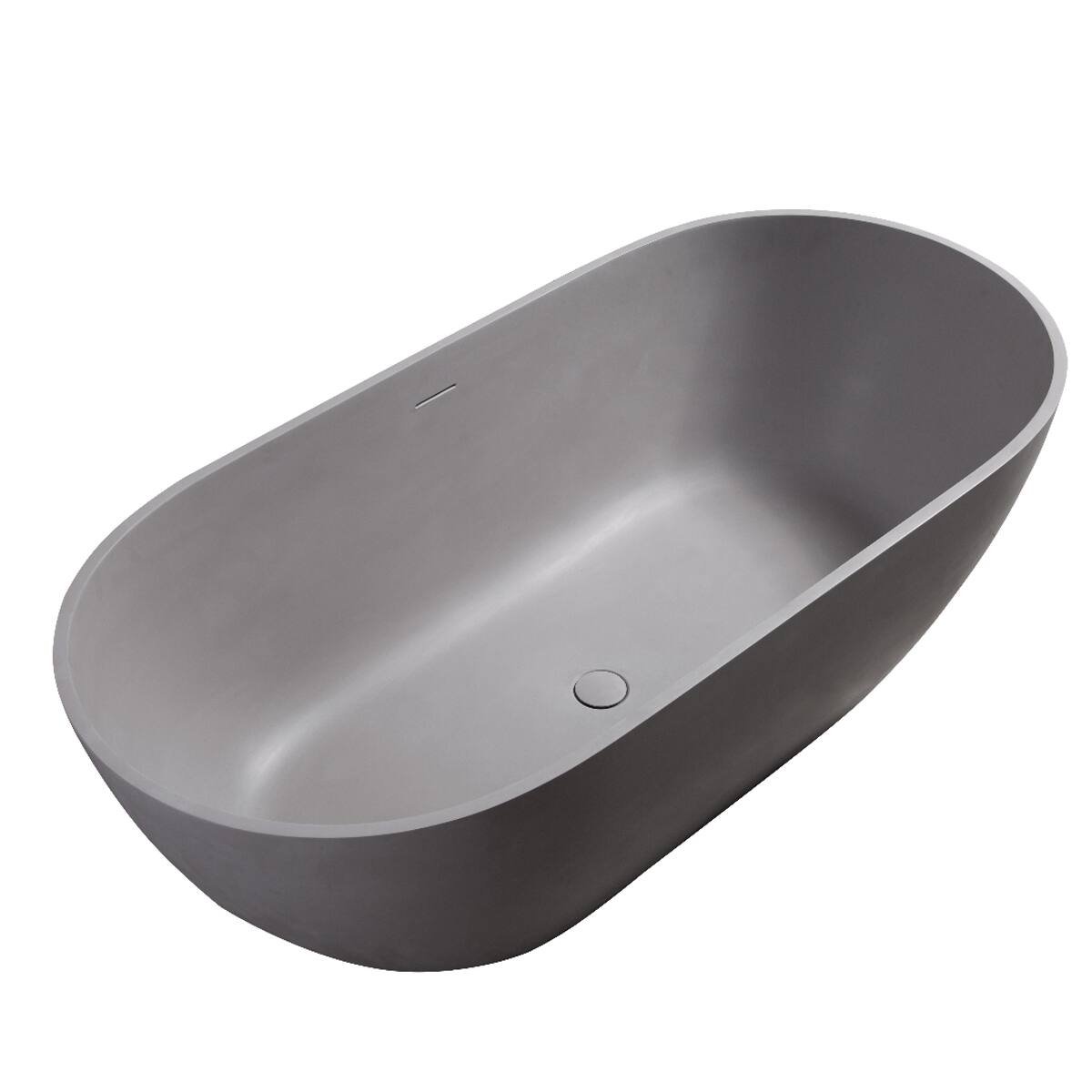 Alt View 8. Loheer - Loheer 63 in Solid Surface Freestanding Soaking Bathtub with Overflow and Pop Up Drain Matte Gray - Matte Gray.