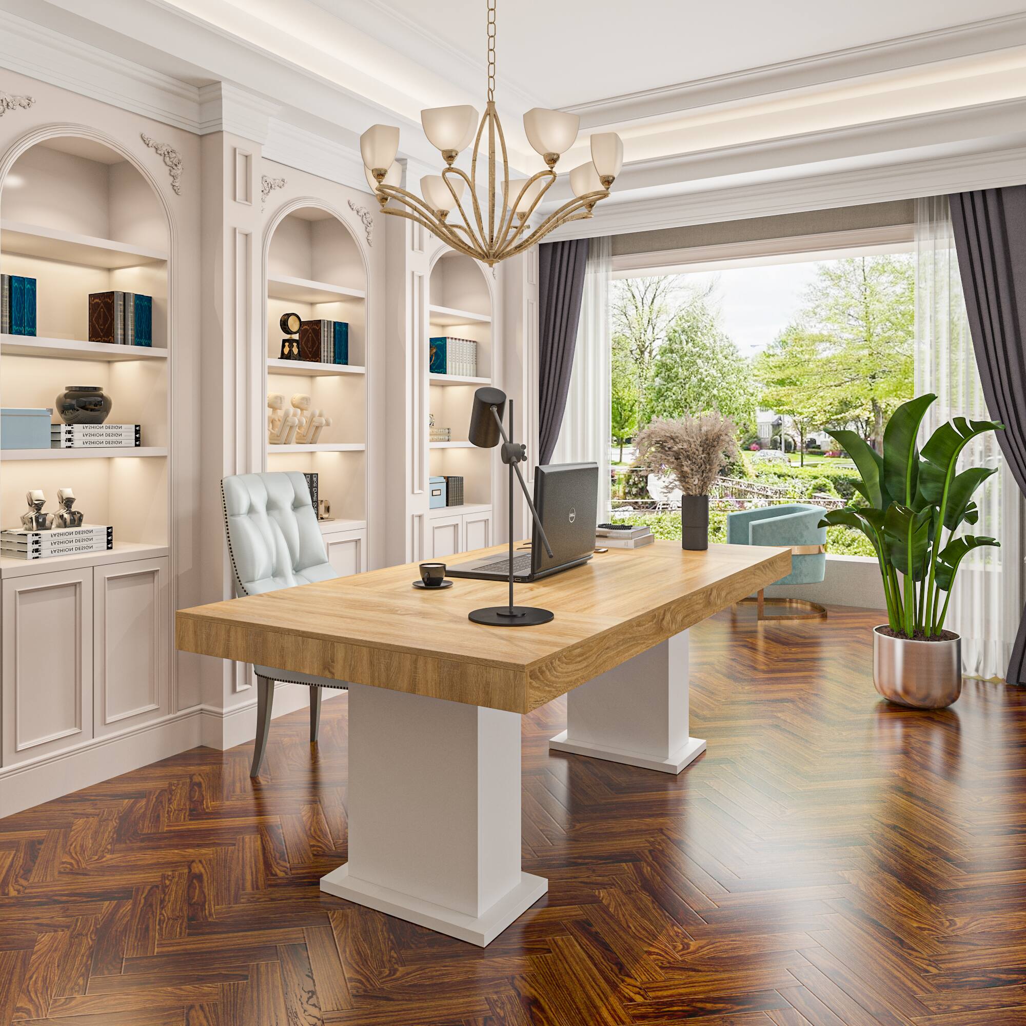 Alt View 6. FUFU & GAGA - FUFU&GAGA Modern Office Desk - Spacious Workstation for Home & Corporate Use - Wooden & White.