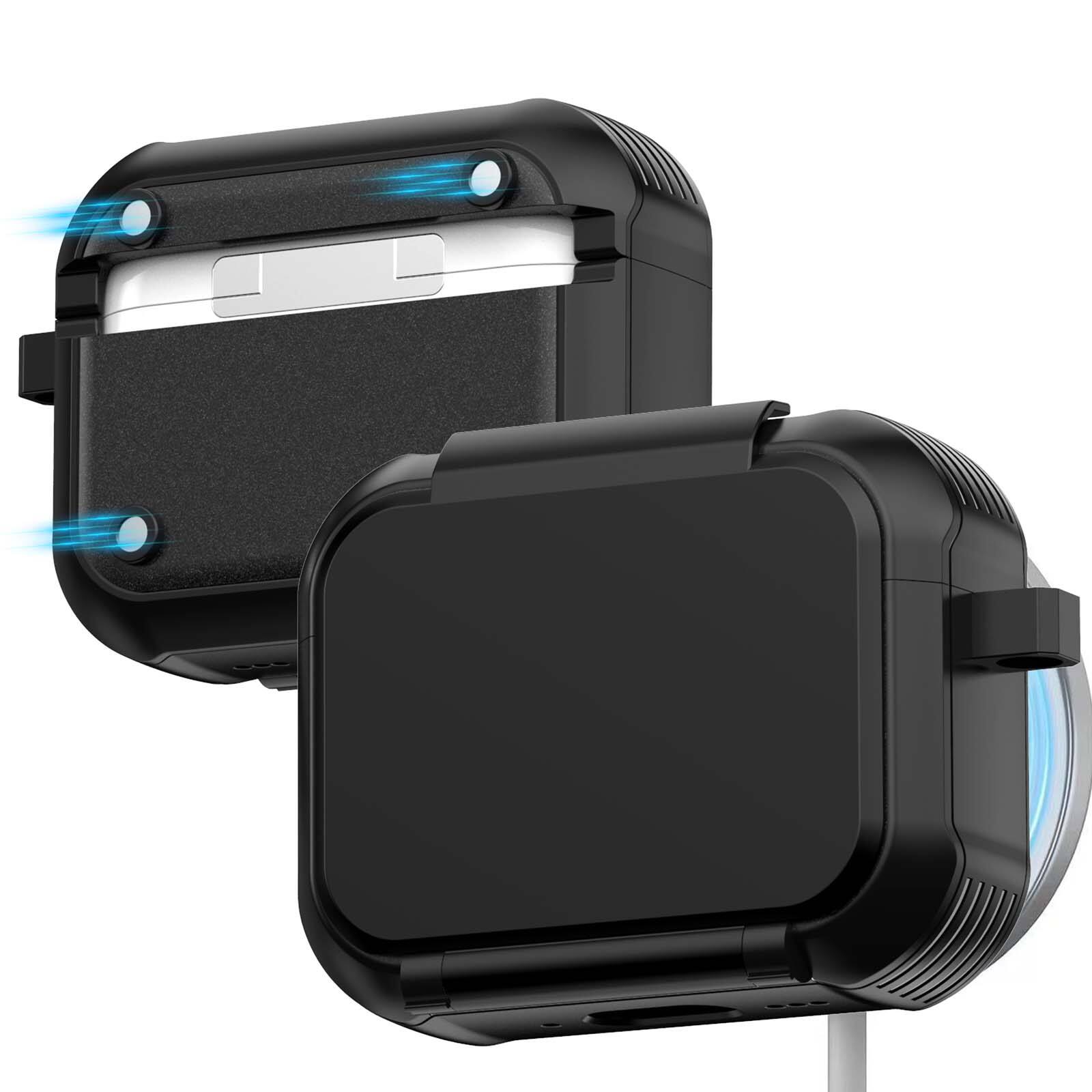 Angle. Dteck - For Airpods Pro 3rd Gen (2025) Shockproof Rugged Makeup Mirror Drop Protection Case With Keychain and Stand - Silver.