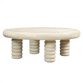 Manhattan Lane - 44 Inch Round Coffee Table, Stacked Beaded Legs - Antique White