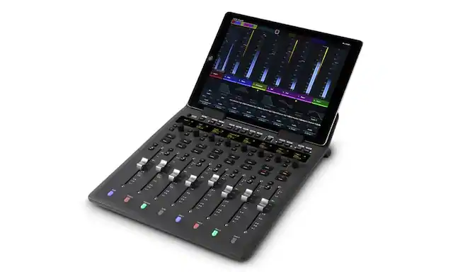 Front. Avid - Control Surface with 8 Motorized Faders, EUCON Protocol, OLED Displays, iPad/Android Integration - Black.