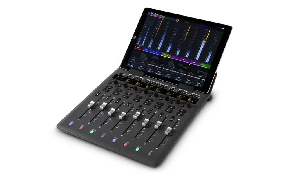 Front. Avid - Control Surface with 8 Motorized Faders, EUCON Protocol, OLED Displays, iPad/Android Integration - Black.